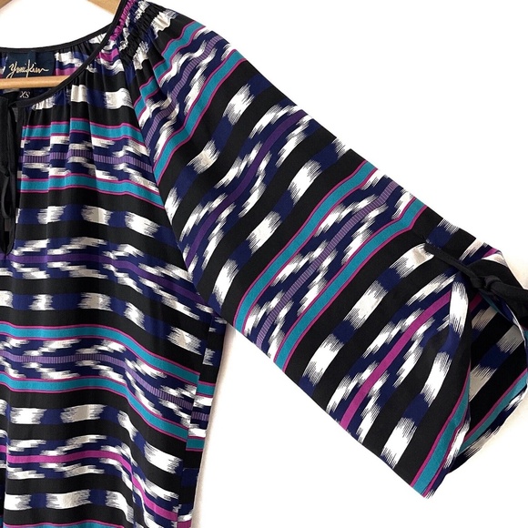 Yumi Kim Women’s Size XS Multi Color Striped Silk Lightweight Tie Keyhole Dress - Picture 6 of 12